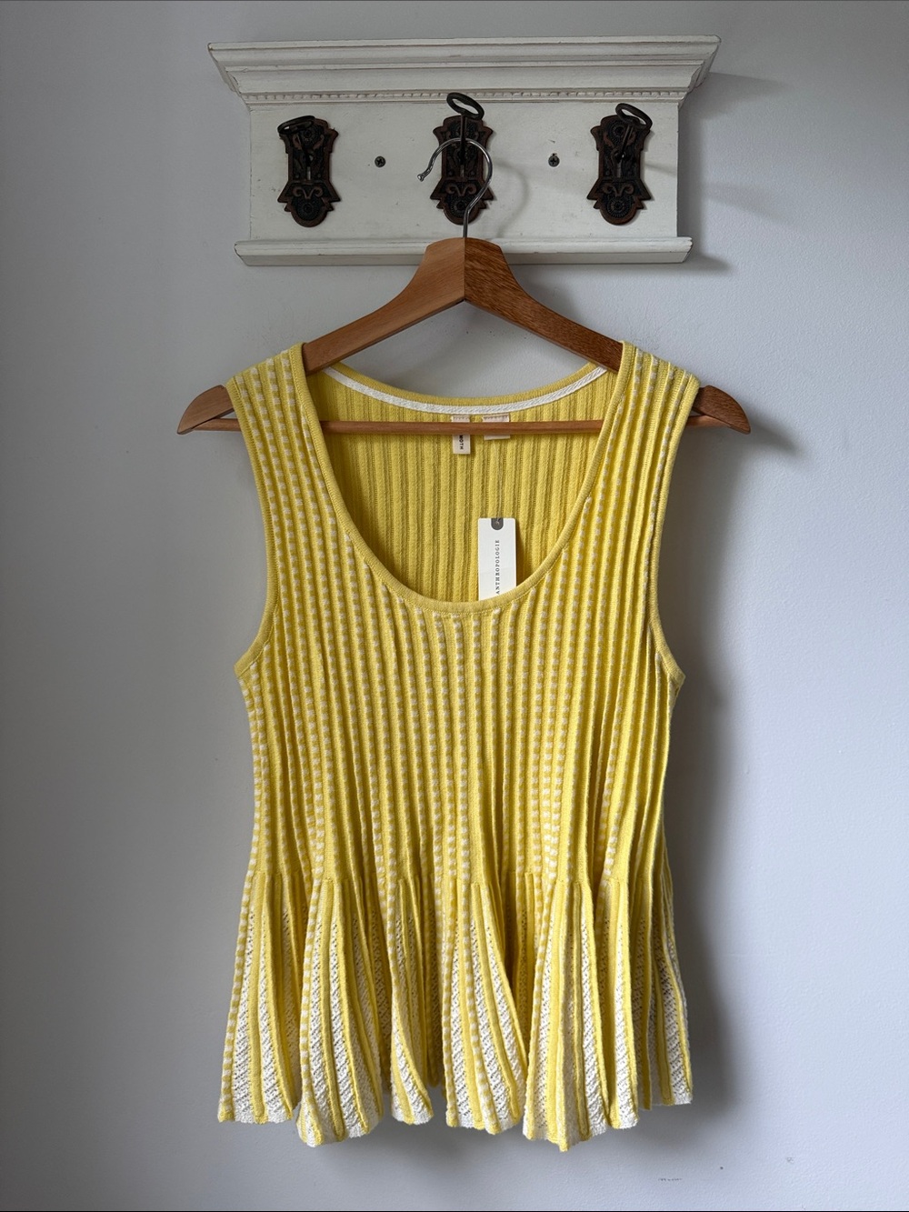 Anthropologie Moth Yellow Ribbed Peplum Sweater Tank
